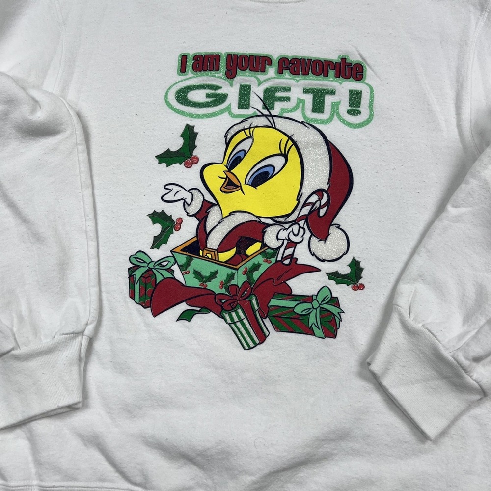 Looney Tunes Sweatshirt Unisex Medium White Tweety Bird Christmas Gift Graphic